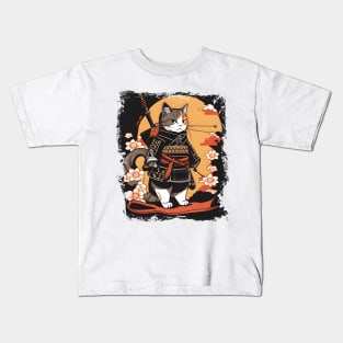 Japanese Cat Samurai Katana Sameowrai Anime Funny Kids T-Shirt